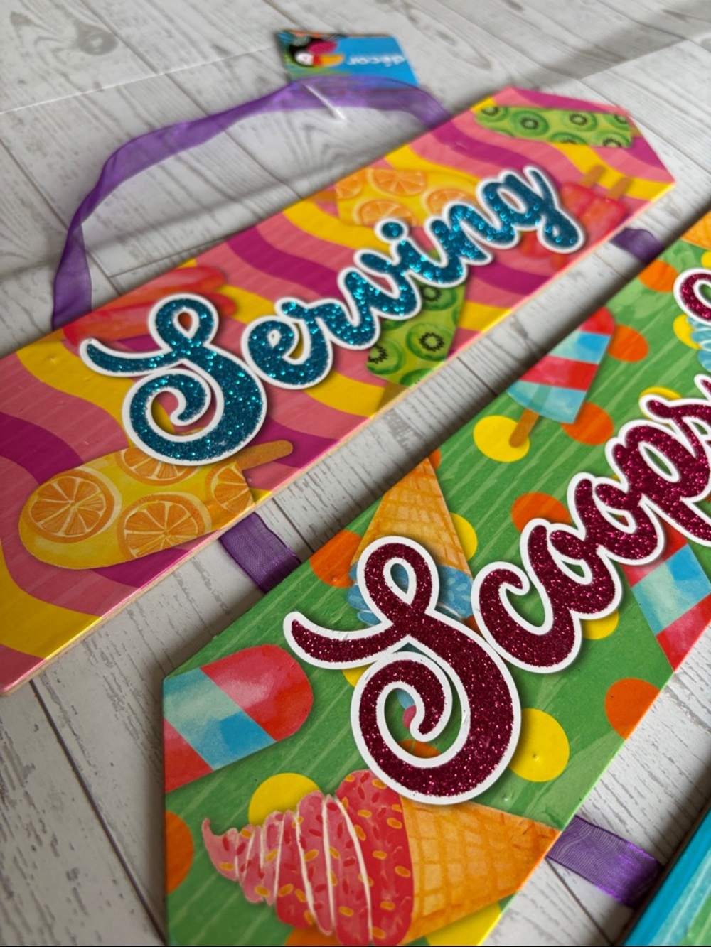 NWT Summer Fun Triple Layered Hanging Wall Plaques ice‎ cream party Wood Sign